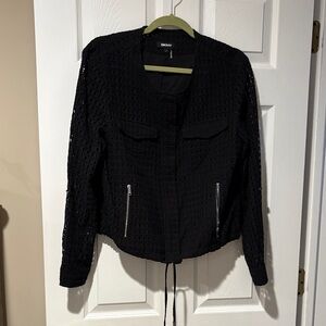 DKNY Women's Textured Black Blazer with Zip Details